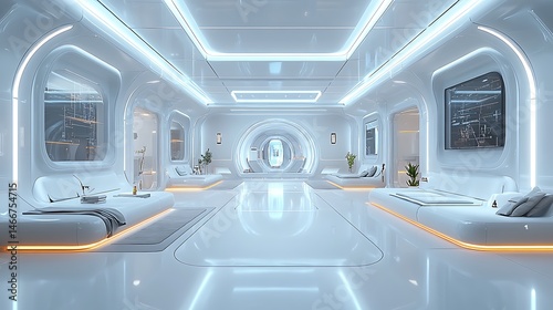 Fototapeta Naklejka Na Ścianę i Meble -  Futuristic spaceship command center interior high resolution image