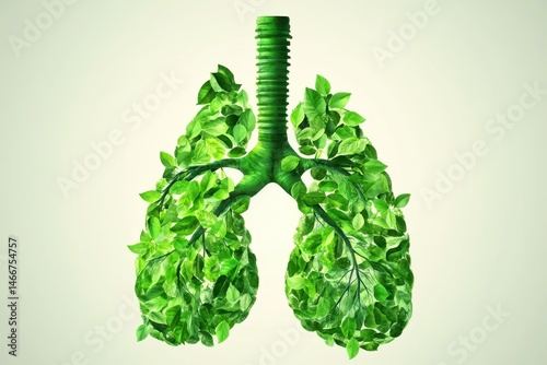 Lung Abstract. Healthy Green Lungs Filled with Leaves. Clean and Fresh Lung Concept