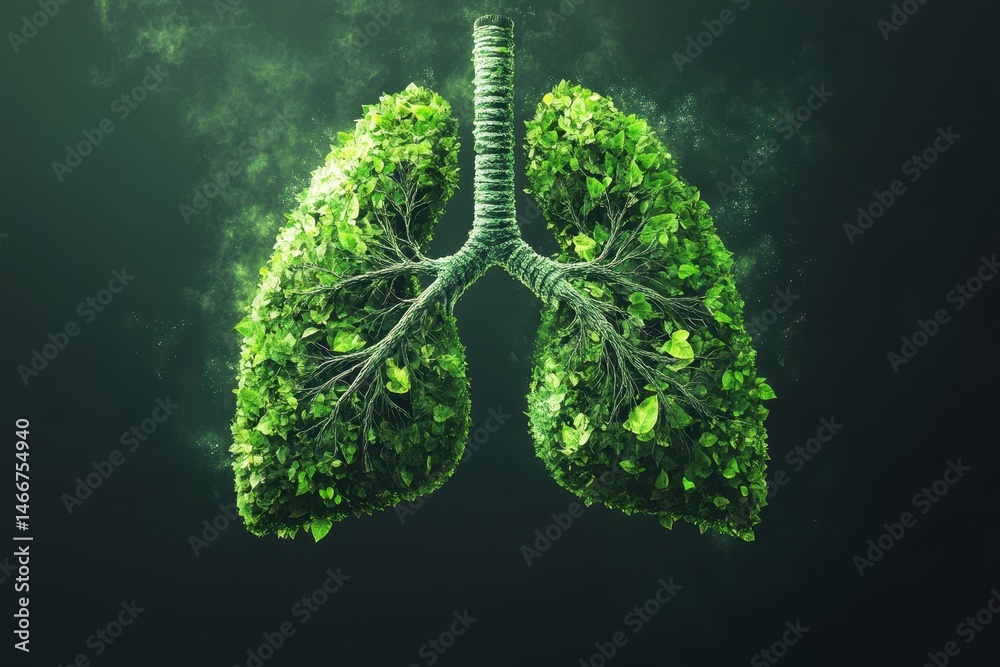 Lung Abstract. Healthy Green Lungs Full of Leaves Concept for Breathing Health and Ecology Protection
