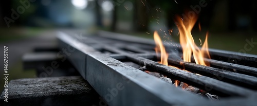Outdoor fire pit with metal grates