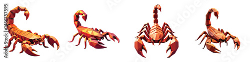 low-poly Vector triangular desert scorpion in a vector illustration against a transparent background, This polygonal style reflects a trendy and modern logo design, making it suitable for printing.