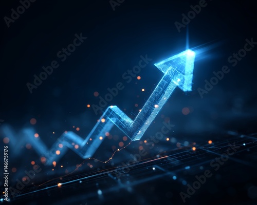 Blue up arrow business icon growth graph concept on 3d abstract background with illustration increase chart graphic sign. Success finance stock profit market progress digital technology presentation