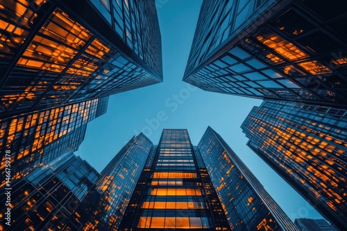 Wallpaper Mural Illuminated skyscrapers ascend towards a twilight sky, showcasing modern architecture and urban development. Torontodigital.ca