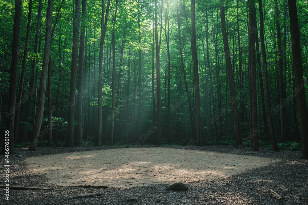 Obraz premium Sunlit Forest Clearing With Verdant Trees
