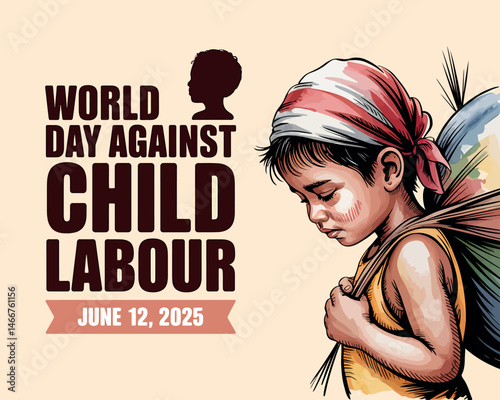 World Day Against Child Labour Burden, Young Child Carrying Heavy Sack