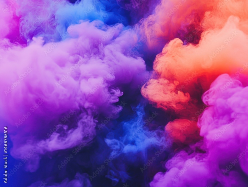 Fototapeta premium Colorful smoke swirls in a vibrant display of purple blue and orange hues creating an abstract ethereal background