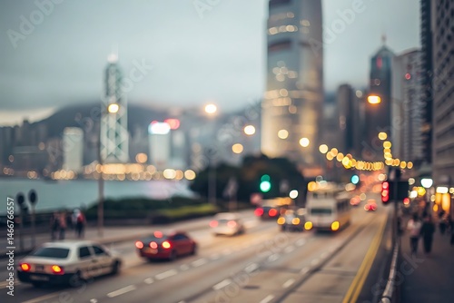 City traffic at night blurred background of hong kong's vibrant urban life