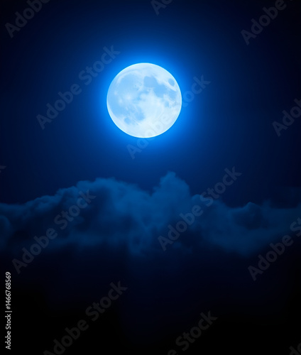 luminous blue moon bathes in the night sky, Generative AI