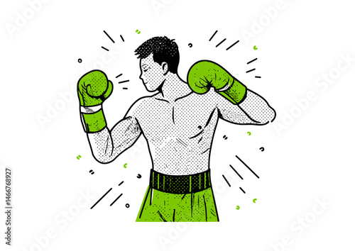 Boxer throwing a punch, high-energy vector illustration with speed lines and taped fists