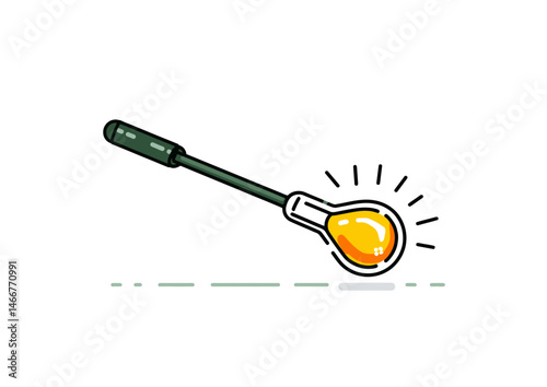 Glassblower shaping molten glass, luminous vector design with orange glow and tool imprints