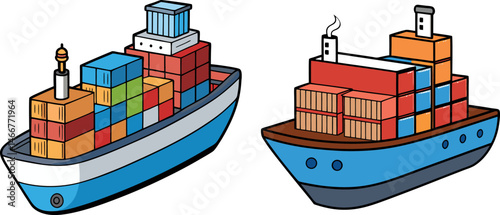 Cargo ships, including container ships and tankers, are industrial vessels crucial for maritime freight transportation across the sea and ocean, facilitating international export business and logistic
