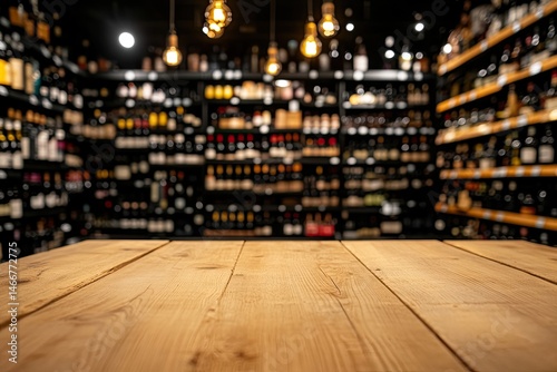 Wooden table in a wine shop