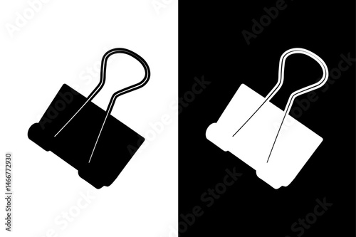 Binder Clip Vector Illustration Monochrome Silhouette Icon Design.