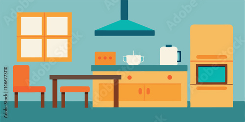 vector illustration of kitchen furniture with chair table 