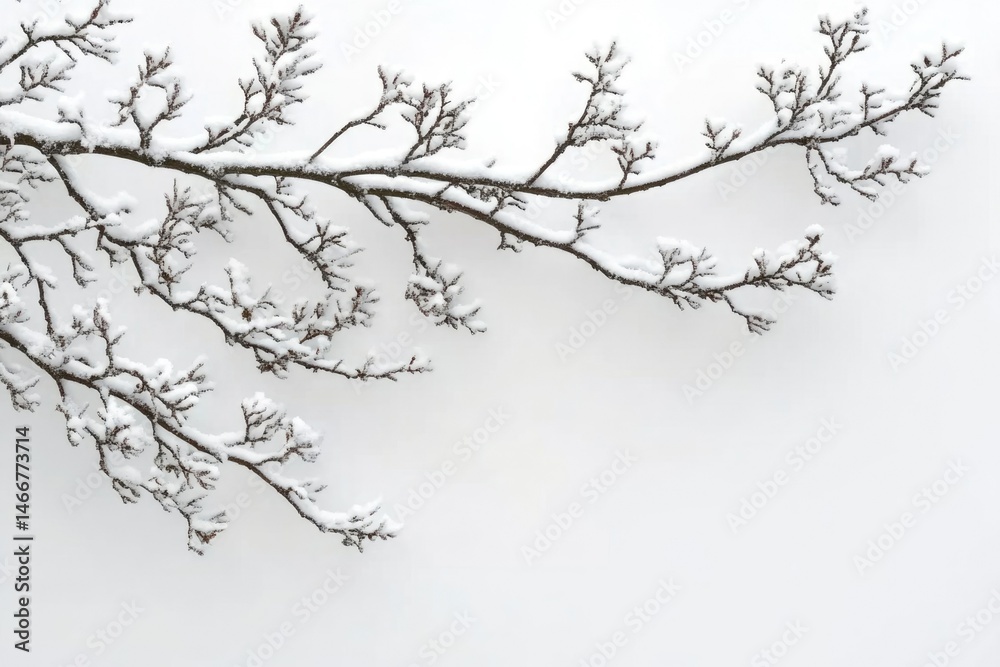 Snow-covered branches against a white background, a winter scene. Snow-covered branches against a white background, a winter scene.