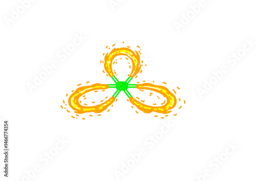 Poi spinner twirling fire, vibrant vector design with glowing trails, motion blur