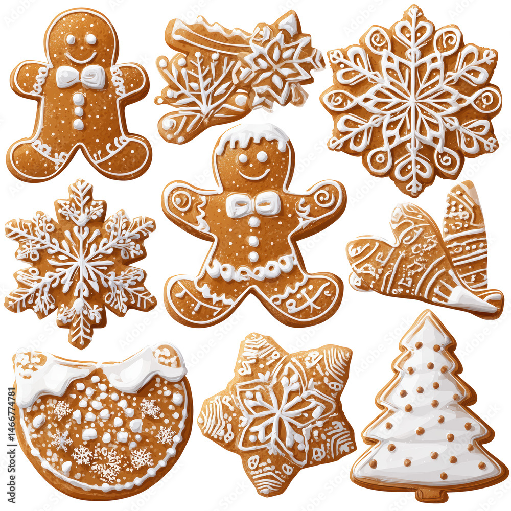 Fototapeta premium A Festive Collection of Gingerbread Cookies, Perfect for Holiday Season , isolated on white background png
