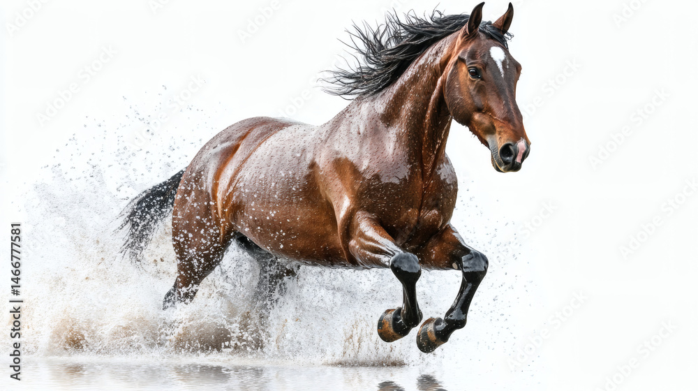 Obraz premium horse, majestic, no people, pets, photography, showing, splashing, spray, stallion, vertical, color image, athleticism, domestic animals, portrait, animal, beauty, lake, outdoors, Russia, water,