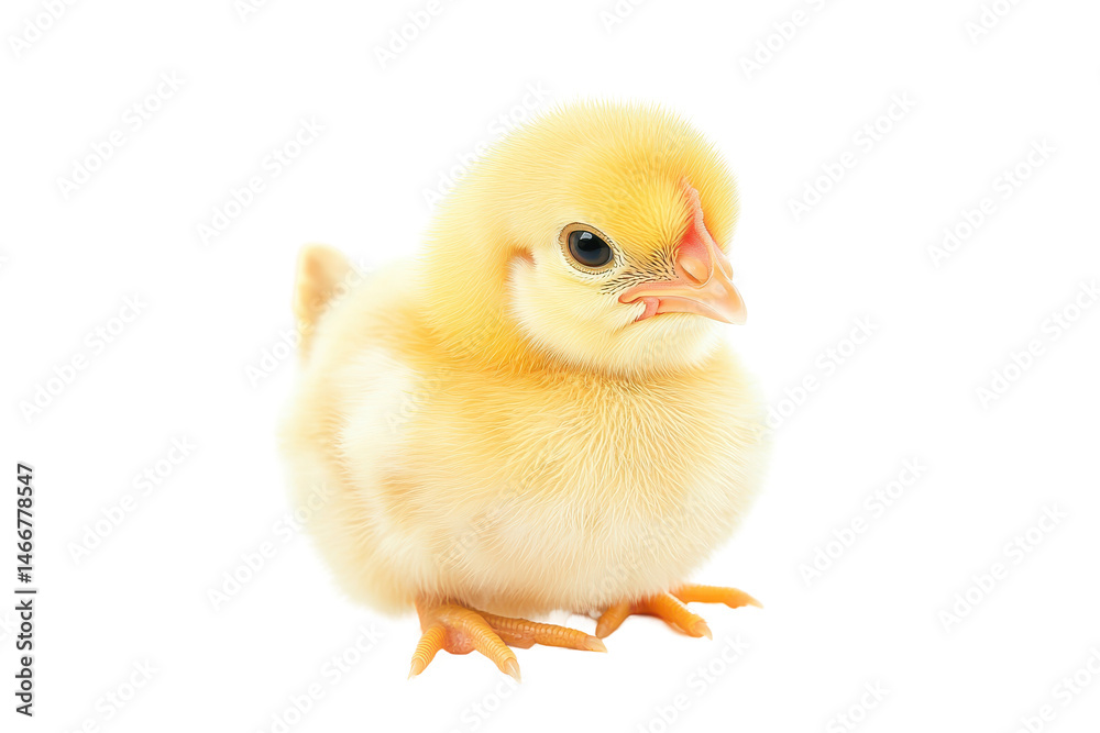 Fototapeta premium Fuzzy yellow chick stares full of youthful curiosity against the black void