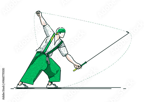Water diviner holding a dowsing rod, mystical vector illustration with earthy tones, divining rod bend