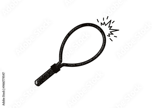 Whip cracker snapping a bullwhip, dynamic vector art with sonic boom effect, leather texture