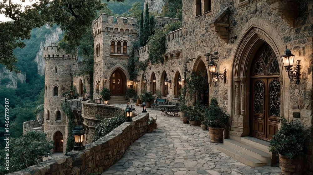 Fototapeta premium Stone pathway through medieval style building