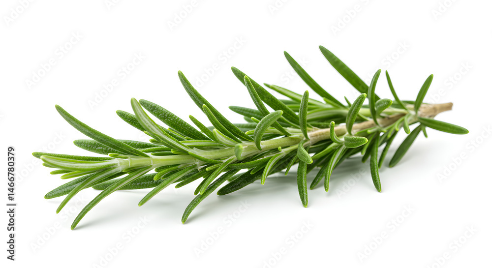 Fototapeta premium Fresh Green Rosemary Sprig Isolated on White Background with Detailed Texture