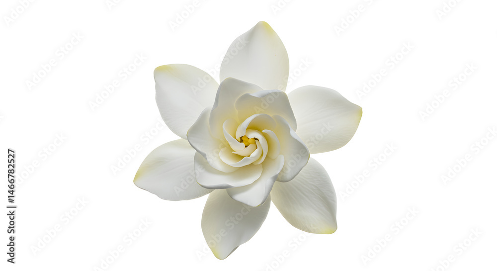 Isolated Gardenia Flower Displaying Delicate White Petals on White Backdrop for Beauty Isolated Gardenia Flower Displaying Delicate White Petals on White Backdrop for Beauty