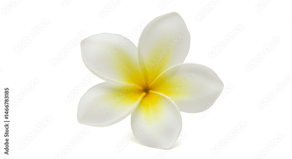 Fototapeta premium Isolated White And Yellow Frangipani Flower Featuring Detailed Petals Against White Background