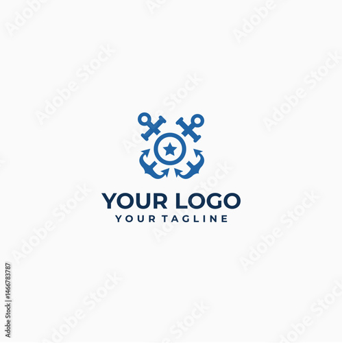 Maritime Industry Logo with Anchor and Waves