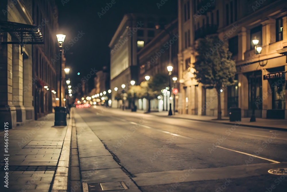 Tranquil nighttime streets an urban setting with blurred backgrounds for peaceful vibes Tranquil nighttime streets an urban setting with blurred backgrounds for peaceful vibes
