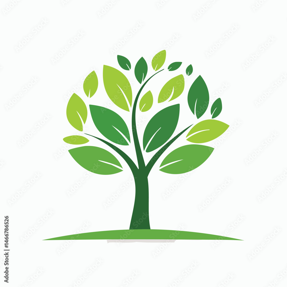 Obraz premium Minimal Curved Tree with Bold Foliage Vector