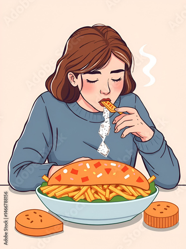 Overeating addiction isolated concept vector illustration. Compulsive overeating, sugar addiction, binge eating disorder symptom, mental problem, addictive food-related behavior vector concept.