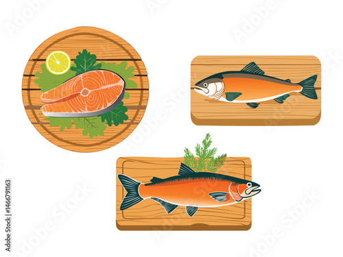 vector illustration a Cedar-Planked Salmon