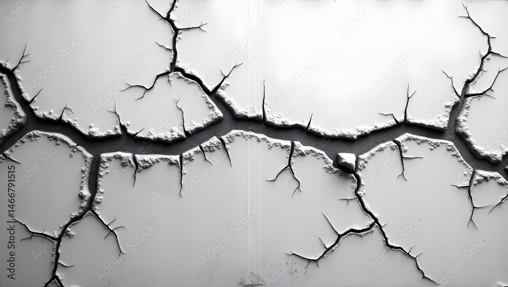 Obraz premium Cracks in white walls with deep broken sections