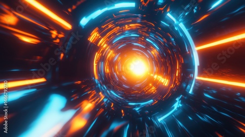 Futuristic tunnel with neon lights