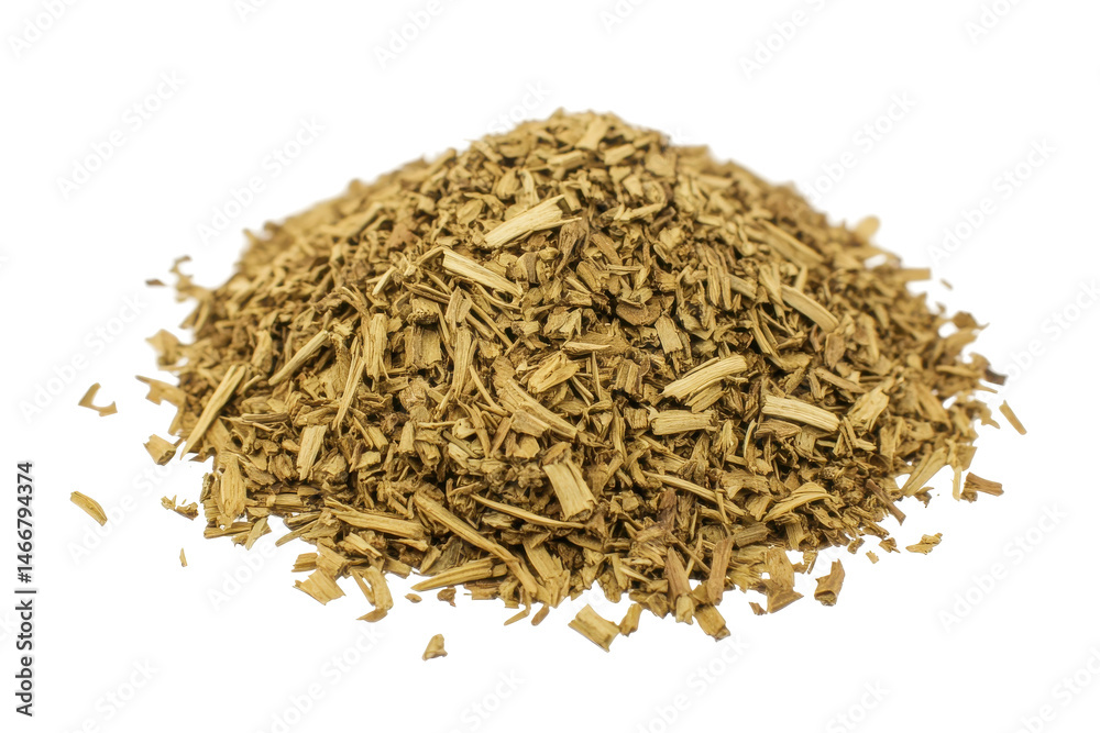 Heaped roughcut licorice root earthy brown rustic on pure white backdrop Heaped roughcut licorice root earthy brown rustic on pure white backdrop