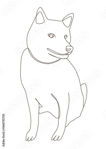 Line art of close up smiling Shiba inu sitting. simple front view canine pet
