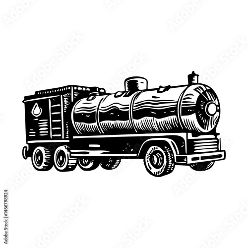 Vintage sketchy style illustration depicting oil tanker