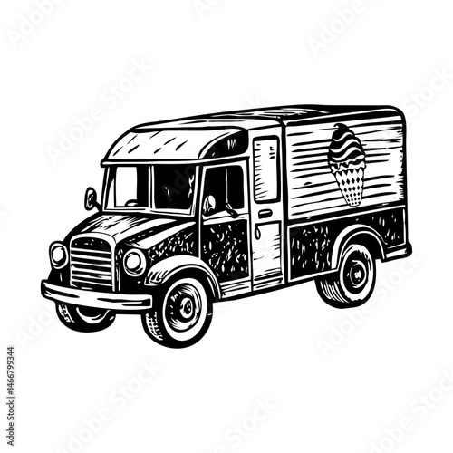 An illustration of dessert truck designed in vintage style