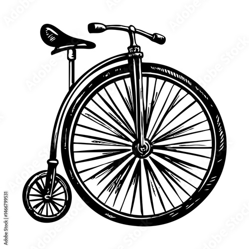 Vintage style illustration showing farthing bicycle