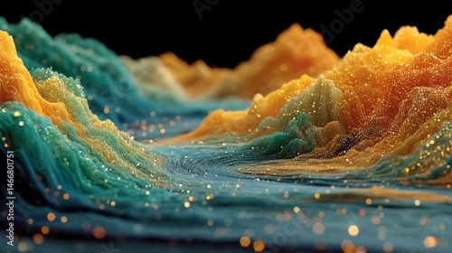 Golden Hour Glittering Landscape: A Digital Masterpiece