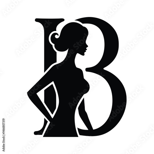 Elegant silhouette of a woman integrated within a letter b illustrating beauty femininity and style design