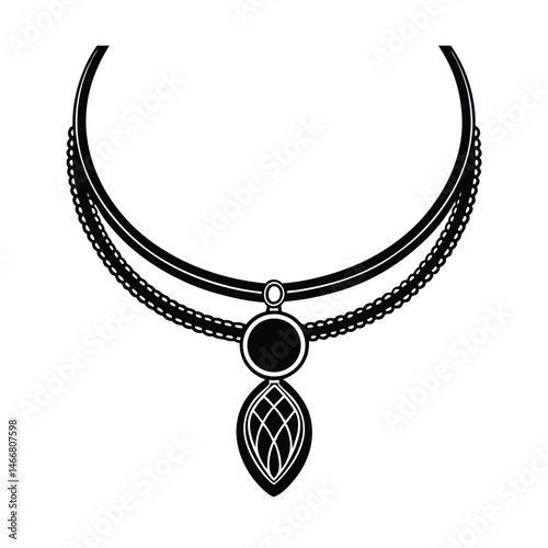 Elegant black and white necklace design with a layered chain and a decorative pendant suitable for fashion and jewelry related projects