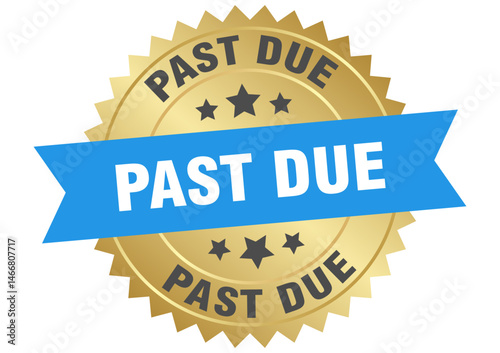 past due. past due round blue and gold label isolated on transparent background