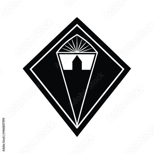 Geometric abstract design representing a minimalist building within a diamond shape, ideal for various graphic uses.