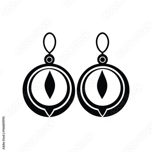 Black and white vector illustration of two decorative earrings with modern geometric and minimalist design elements