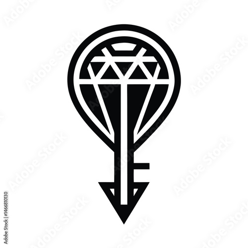 Elegant black and white diamond key logo design representing value luxury security and access on a clean white background