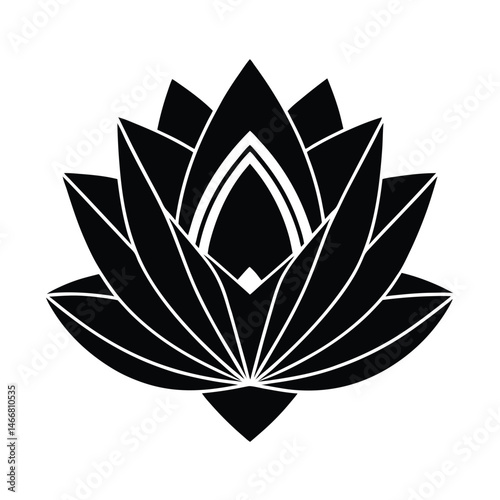 Elegant black and white lotus flower vector illustration representing purity peace and mindfulness suitable for designs