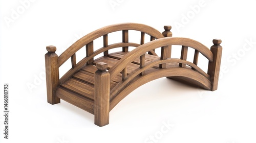 Wallpaper Mural A beautifully crafted wooden arched bridge with natural grain textures, set against a clean white backdrop for versatile design applications.  Torontodigital.ca